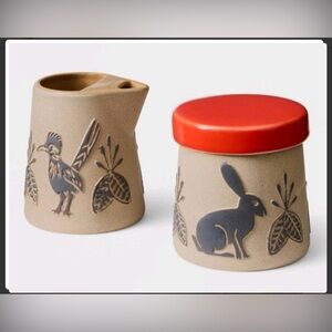 Southwest Folk Art Stoneware Set NEW in Box - Creamer / Sugar